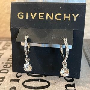 New Givenchy Silver Huggie Hoop Earrings with Crystal Accents